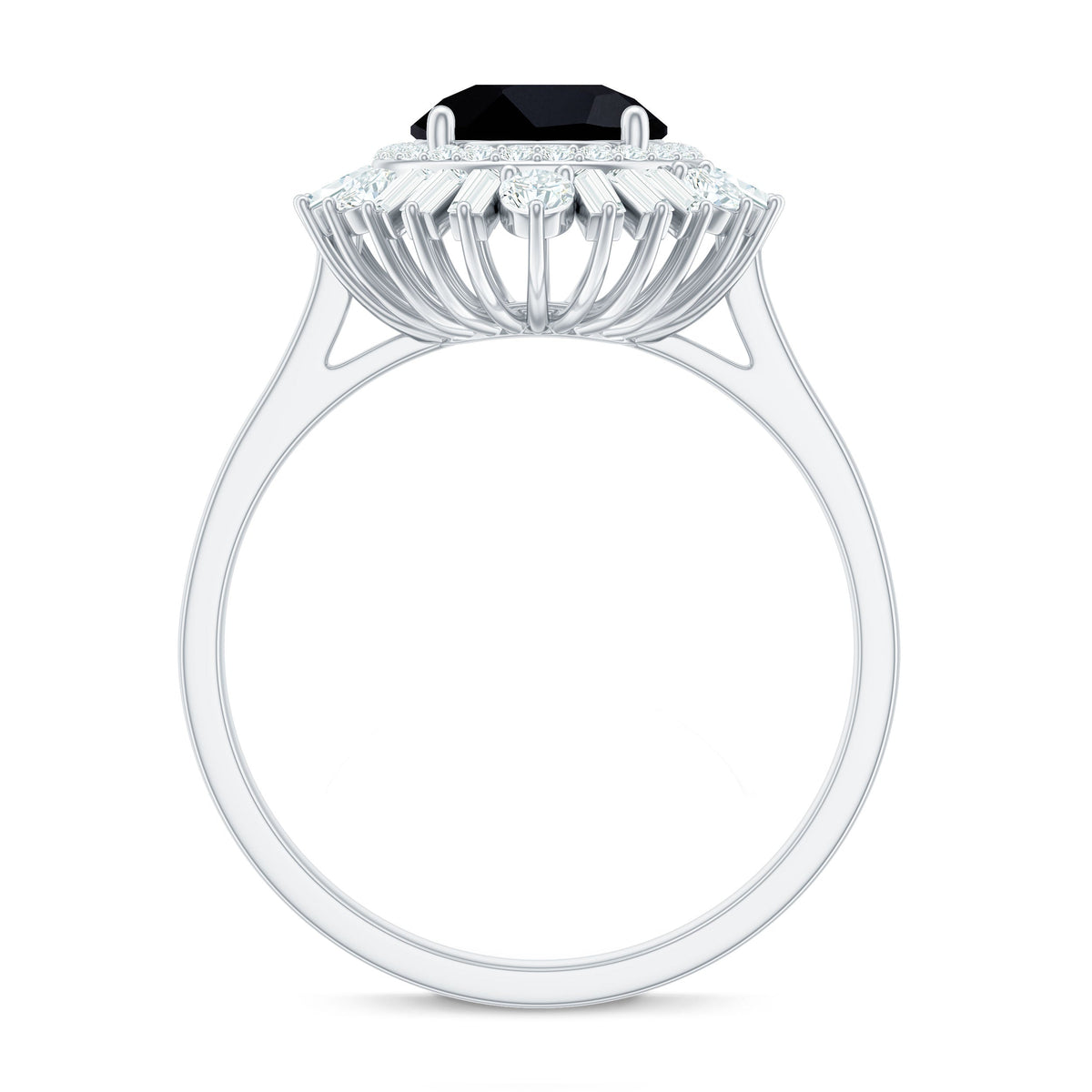 7mm Round Black Onyx Double Halo Cocktail Ring with Moissanite