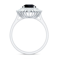 7mm Round Black Onyx Double Halo Cocktail Ring with Moissanite