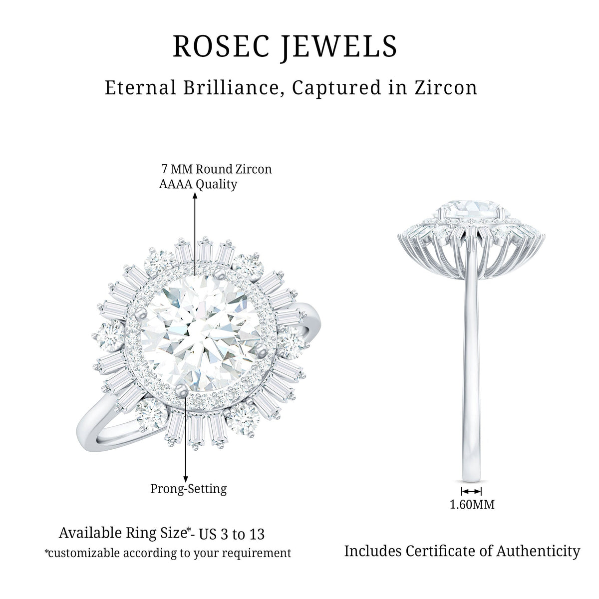 1.3 Carat Zircon Cocktail Engagement Ring with Double Halo