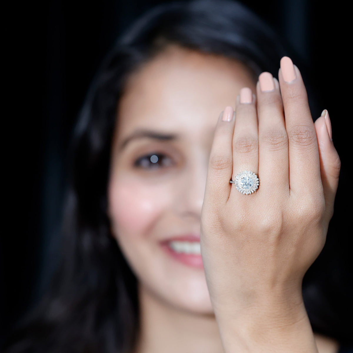 1.3 Carat Zircon Cocktail Engagement Ring with Double Halo