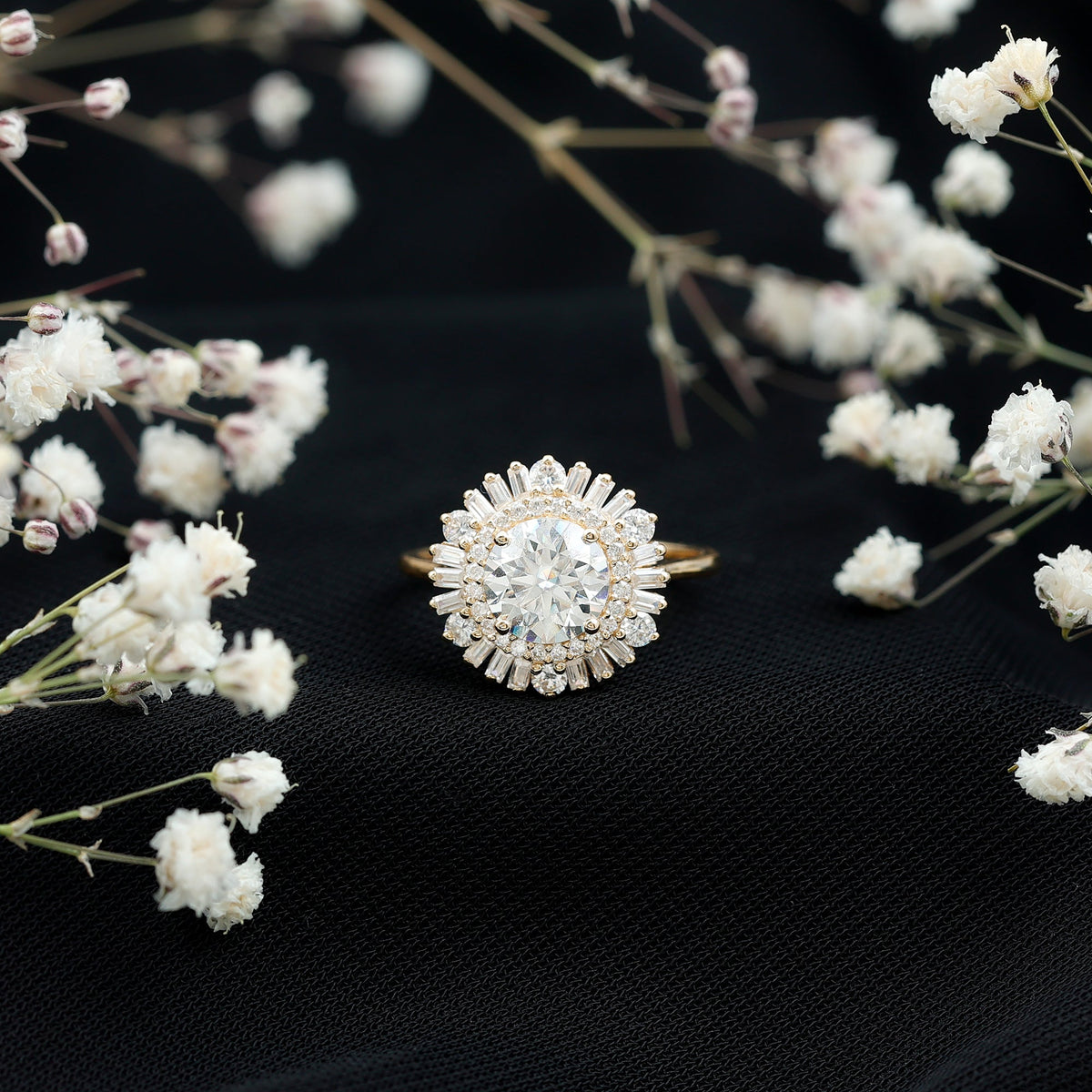 1.3 Carat Zircon Cocktail Engagement Ring with Double Halo