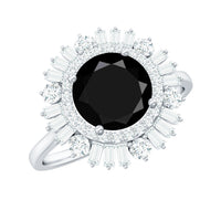 Natural 1.5 Carat Black Spinel Engagement Ring with Double Moissanite Halo