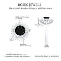 Natural 1.5 Carat Black Spinel Engagement Ring with Double Moissanite Halo