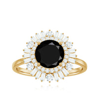 Natural 1.5 Carat Black Spinel Engagement Ring with Double Moissanite Halo
