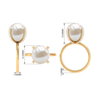 Real 11 Carat Freshwater Pearl Solitaire Engagement Ring with Diamond