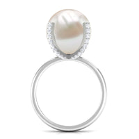 Real 11 Carat Freshwater Pearl Solitaire Engagement Ring with Diamond