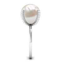Real 11 Carat Freshwater Pearl Solitaire Engagement Ring with Diamond