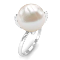 Real 11 Carat Freshwater Pearl Solitaire Engagement Ring with Diamond