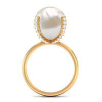 Real 11 Carat Freshwater Pearl Solitaire Engagement Ring with Diamond