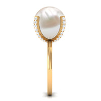 Real 11 Carat Freshwater Pearl Solitaire Engagement Ring with Diamond