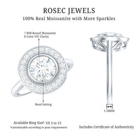 Vintage Inspired Round Moissanite Halo Engagement Ring with Certificate
