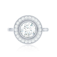 Vintage Inspired Round Moissanite Halo Engagement Ring with Certificate