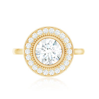 Vintage Inspired Round Moissanite Halo Engagement Ring with Certificate