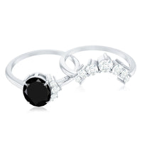 Created Black Diamond Oval Engagement Ring Set with Diamond