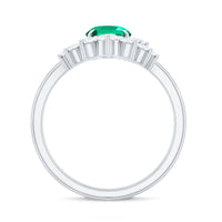 Designer Lab Grown Emerald Oval Engagement Ring with Diamond Enhancer
