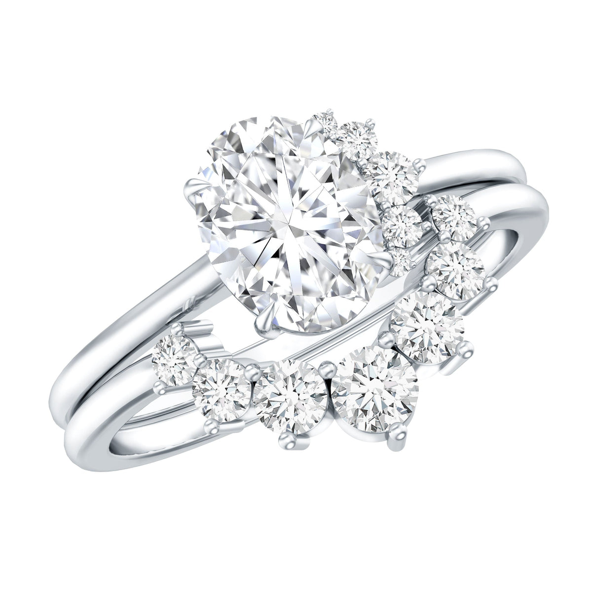 2.75 CT Oval Cut Zircon Half Halo Wedding Ring Set