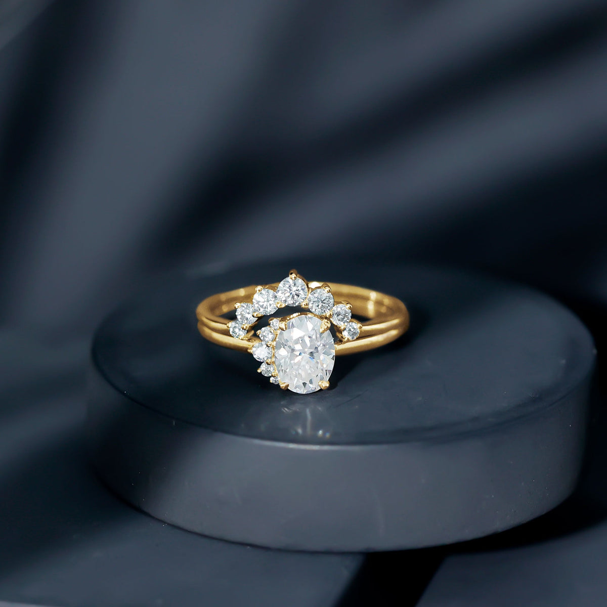 2.75 CT Oval Cut Zircon Half Halo Wedding Ring Set