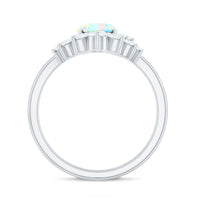 Real Ethiopian Opal Diamond Oval Engagement Ring and Wedding Band Set