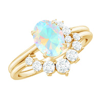 Real Ethiopian Opal Diamond Oval Engagement Ring and Wedding Band Set
