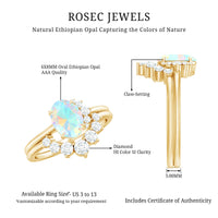 Real Ethiopian Opal Diamond Oval Engagement Ring and Wedding Band Set