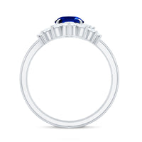 Certified 1.5 Carat Lab Grown Blue Sapphire Diamond Oval Engagement Ring with Enhancer