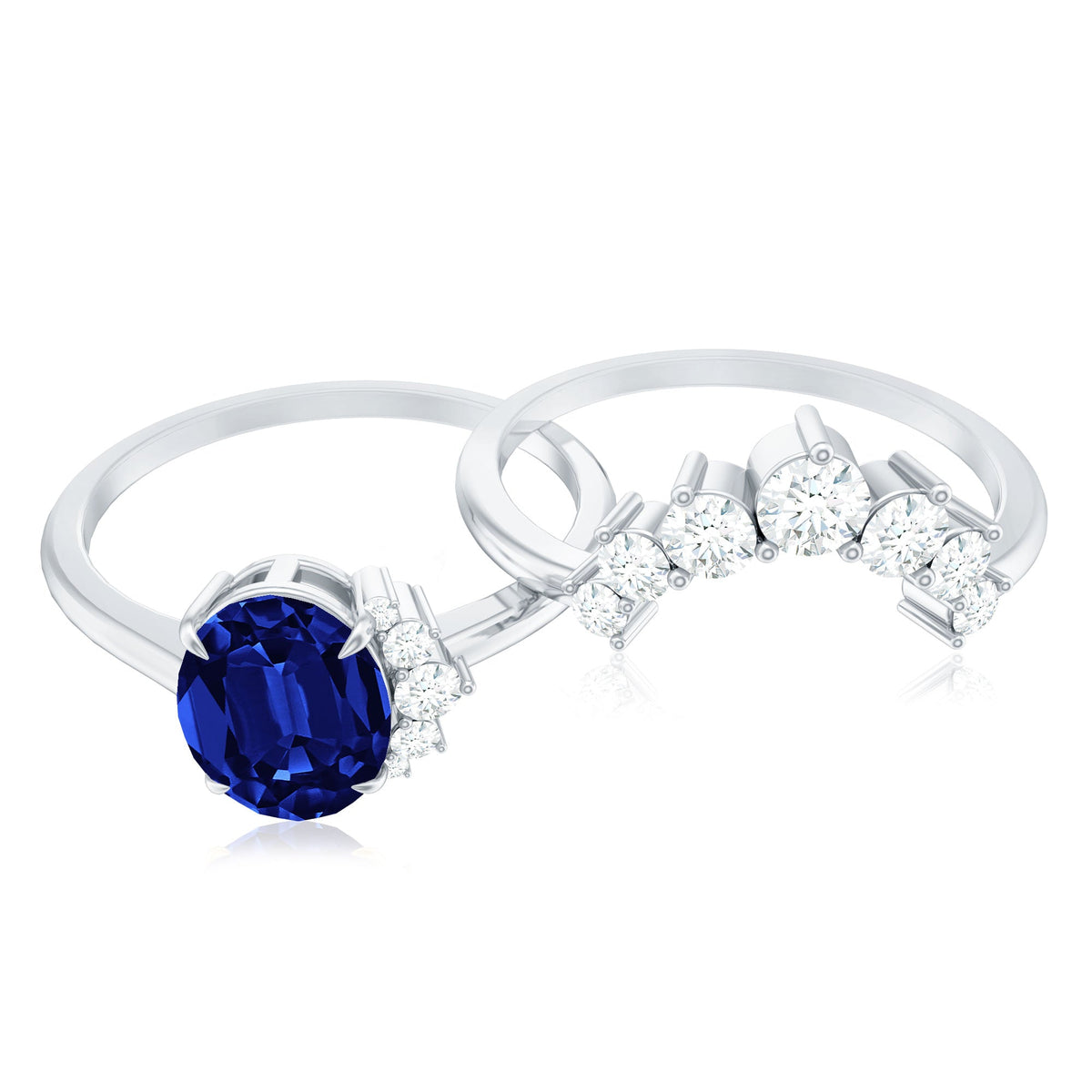 Certified 1.5 Carat Lab Grown Blue Sapphire Diamond Oval Engagement Ring with Enhancer