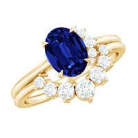 Certified 1.5 Carat Lab Grown Blue Sapphire Diamond Oval Engagement Ring with Enhancer
