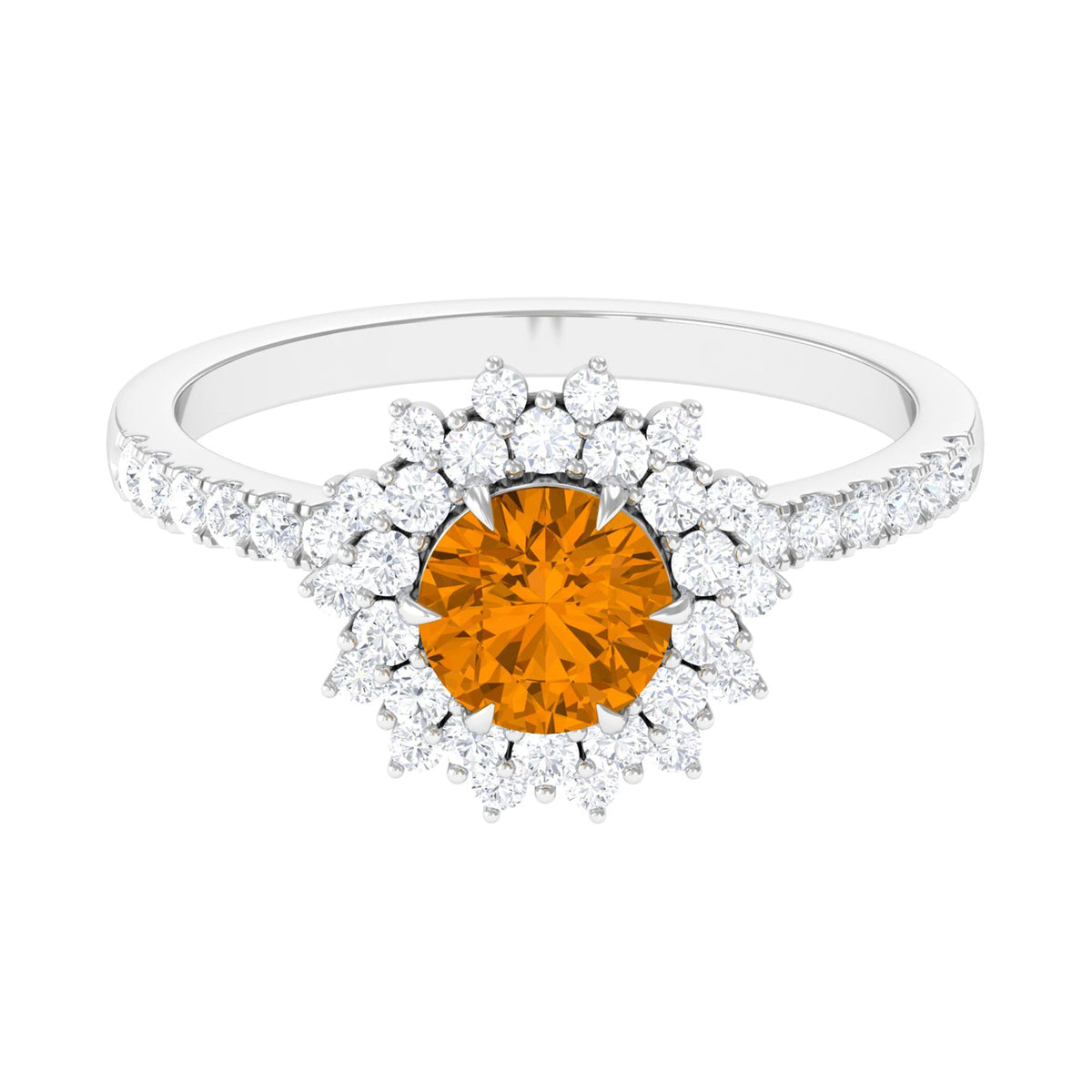 Natural Citrine Double Halo Engagement Ring with Moissanite