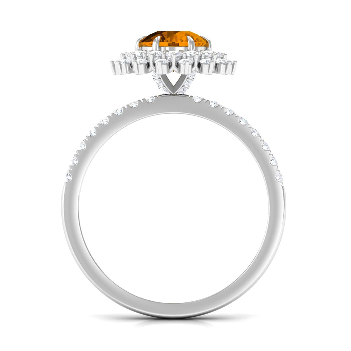 Natural Citrine Double Halo Engagement Ring with Moissanite