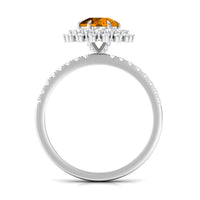 Natural Citrine Double Halo Engagement Ring with Moissanite