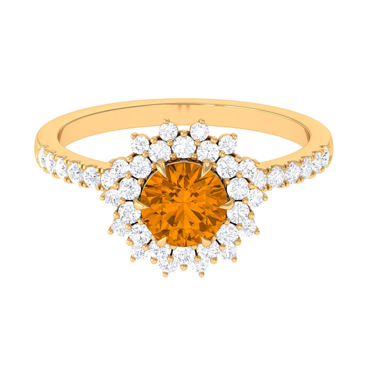 Natural Citrine Double Halo Engagement Ring with Moissanite