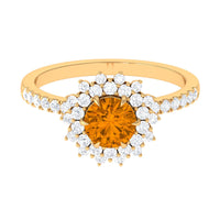 Natural Citrine Double Halo Engagement Ring with Moissanite
