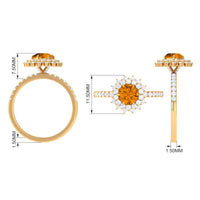 Natural Citrine Double Halo Engagement Ring with Moissanite