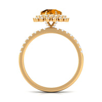 Natural Citrine Double Halo Engagement Ring with Moissanite