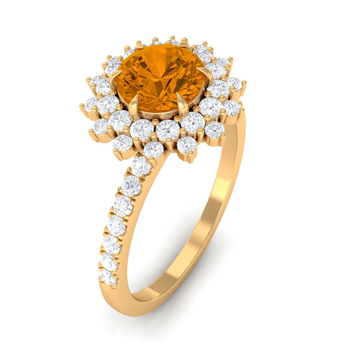 Natural Citrine Double Halo Engagement Ring with Moissanite