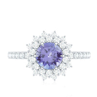 Natural Tanzanite Diamond Engagement Ring with Double Halo