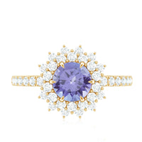 Natural Tanzanite Diamond Engagement Ring with Double Halo