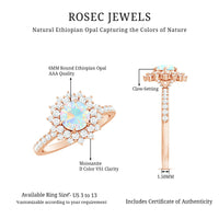 Natural Opalescent Circle Engagement Ring with Double Halo