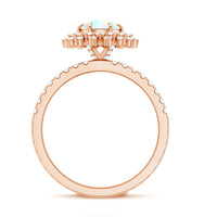 Natural Opalescent Circle Engagement Ring with Double Halo