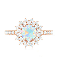 Natural Opalescent Circle Engagement Ring with Double Halo