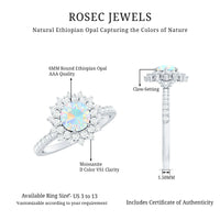 Natural Opalescent Circle Engagement Ring with Double Halo
