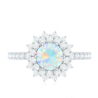 Natural Opalescent Circle Engagement Ring with Double Halo