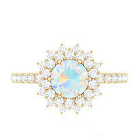 Natural Opalescent Circle Engagement Ring with Double Halo