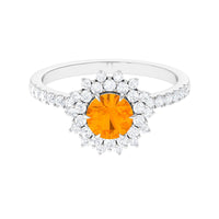 Round Fire Opal Statement Engagement Ring with Moissanite