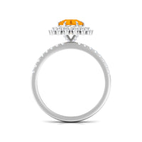 Round Fire Opal Statement Engagement Ring with Moissanite