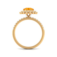 Round Fire Opal Statement Engagement Ring with Moissanite