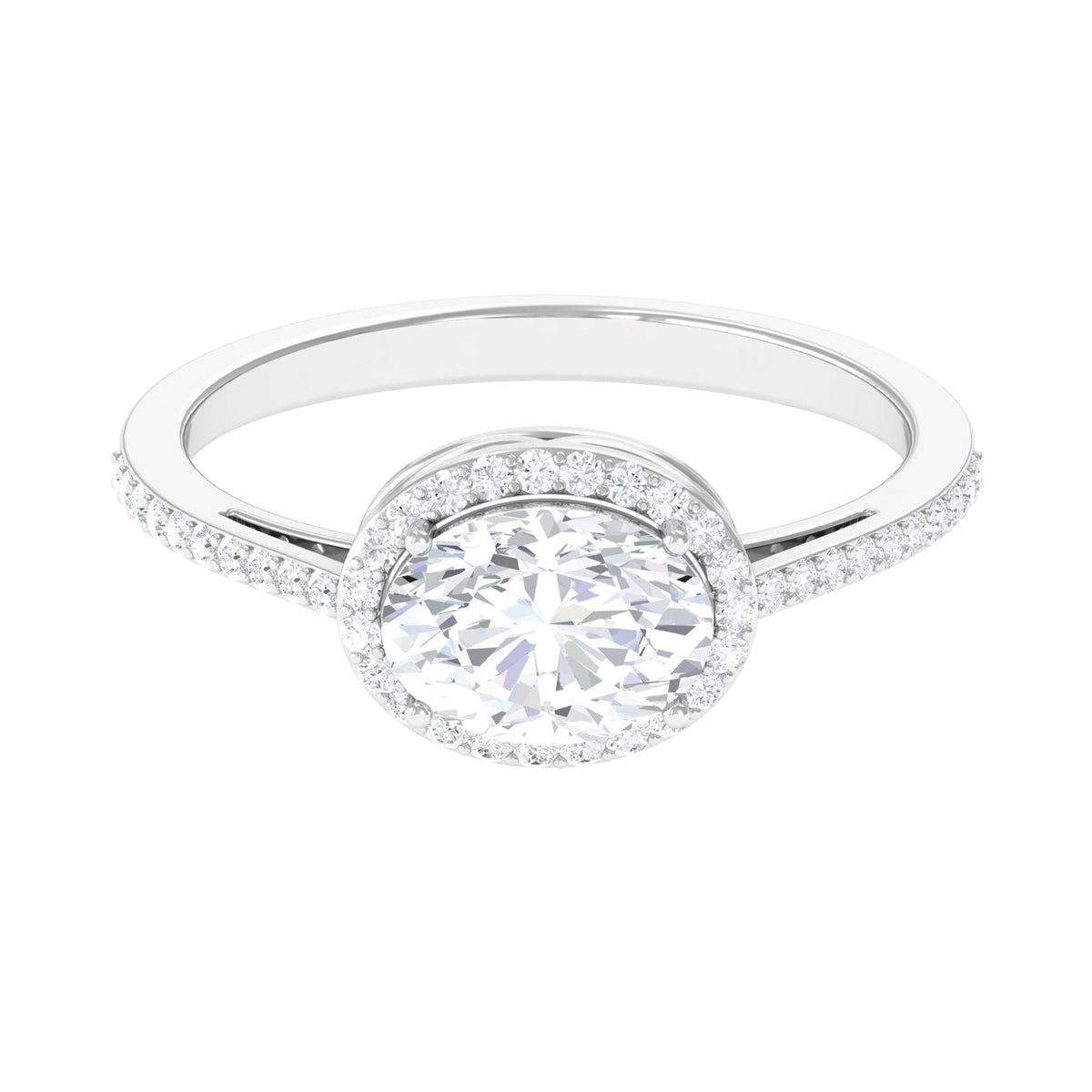 2.5 CT Oval Simulated Diamond East West Halo Engagement Ring