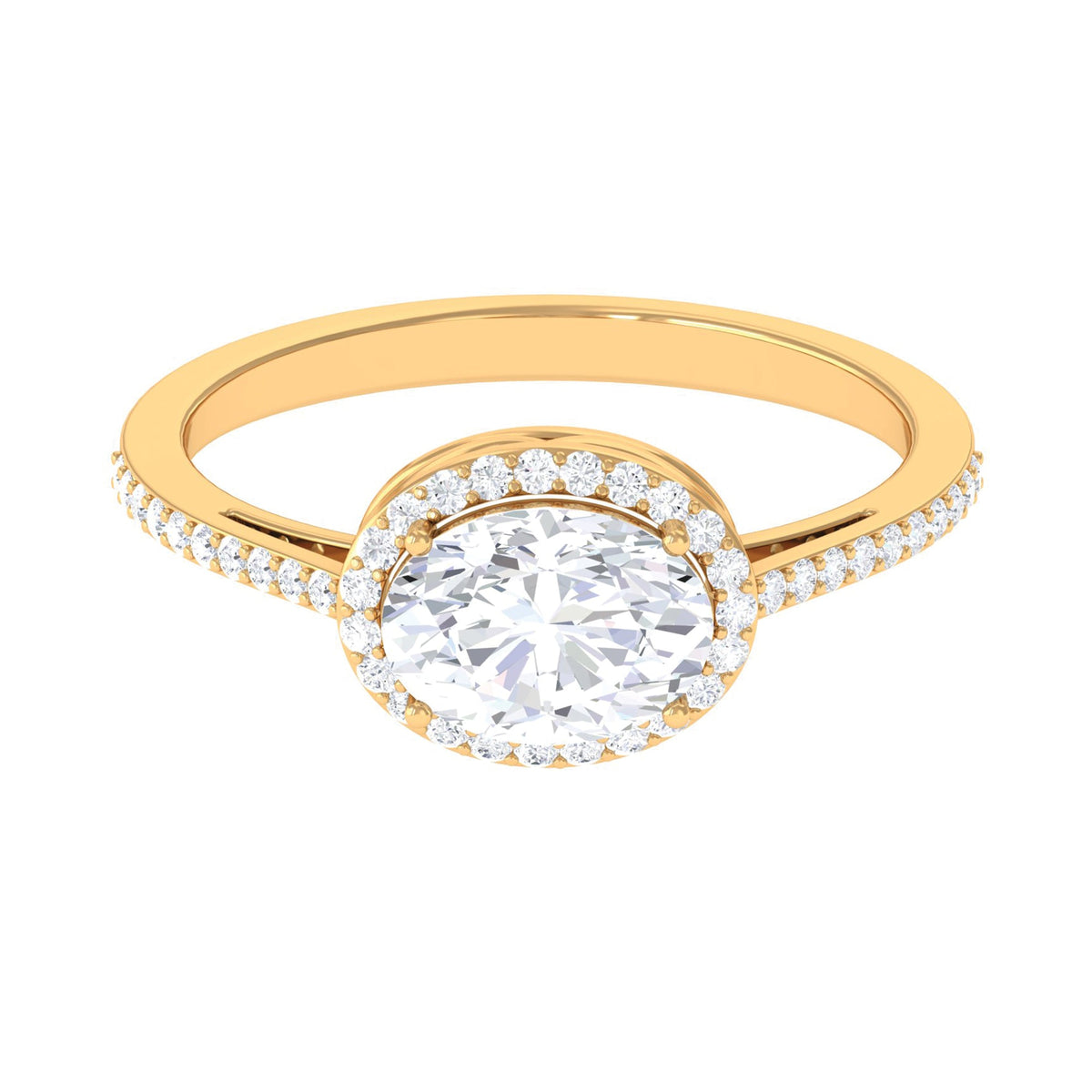2.5 CT Oval Simulated Diamond East West Halo Engagement Ring