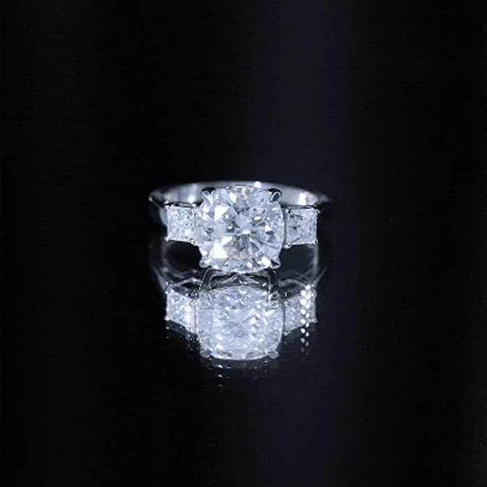 Cushion Cut Zircon Solitaire Engagement Ring with Side Stones