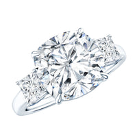 Cushion Cut Zircon Solitaire Engagement Ring with Side Stones